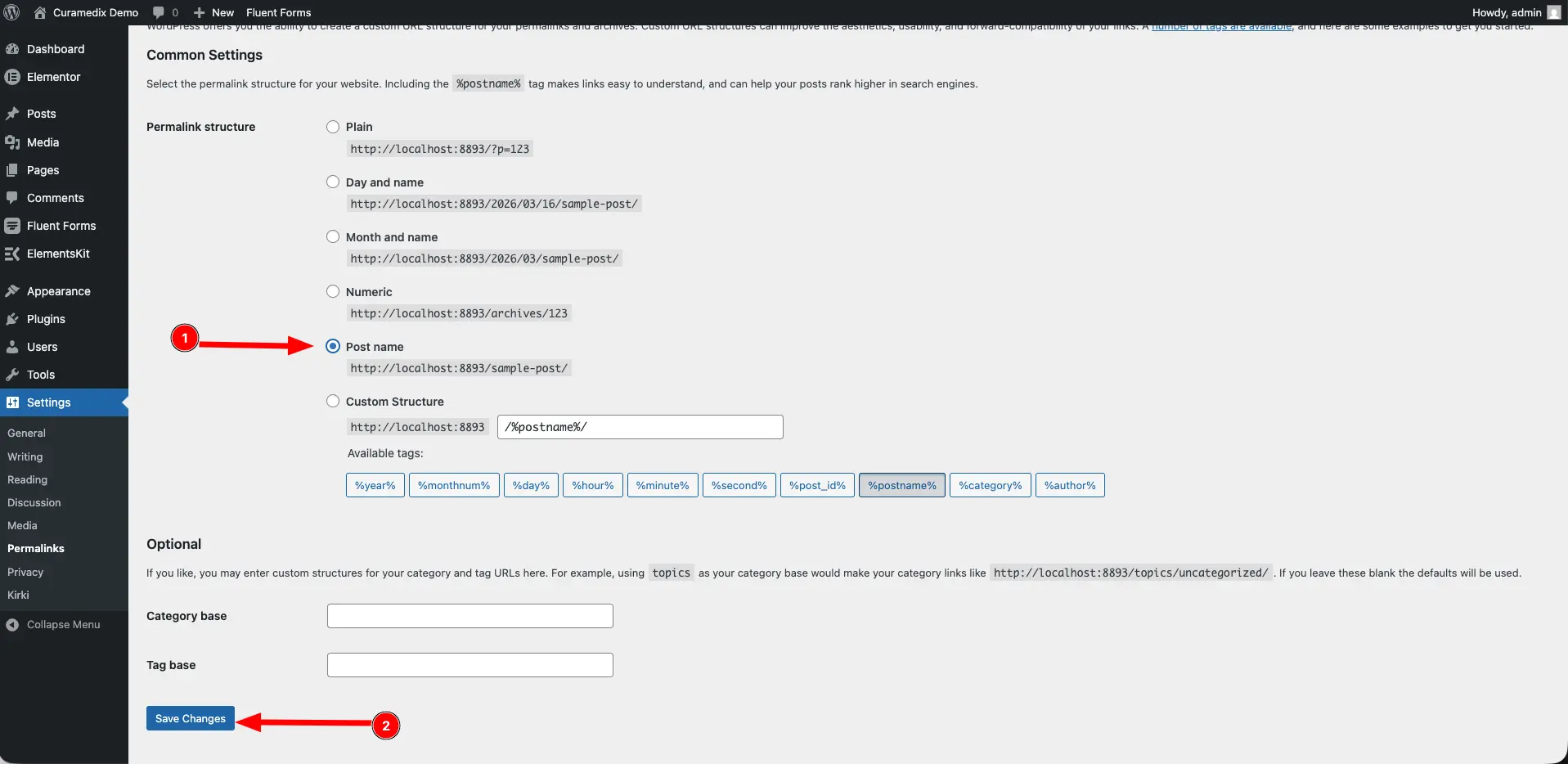 Screenshot of curamedix theme installation